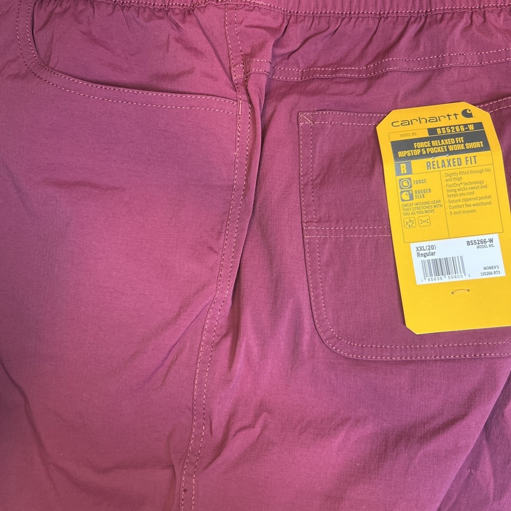 Carhartt Women's Force Ripstop Work Shorts 2XL Burgundy BS5266‑W Relaxed Fit NWT - Picture 11 of 16